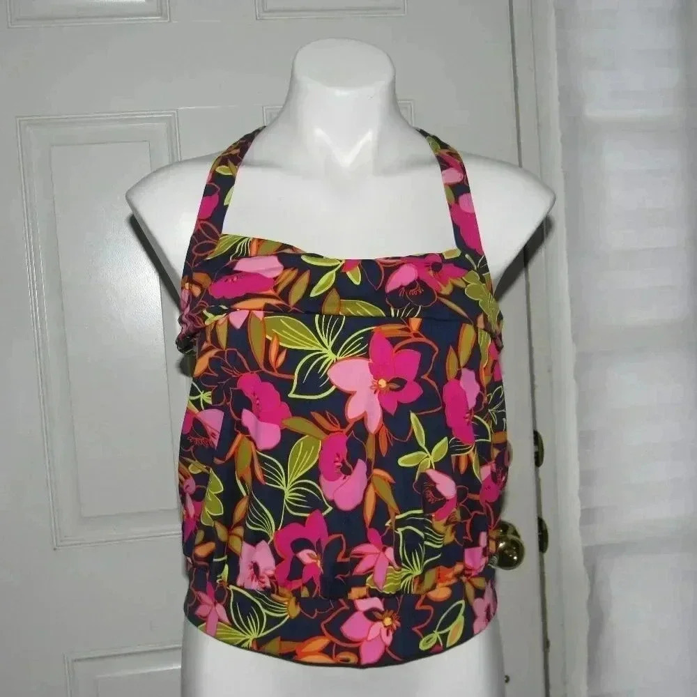 NWT LANDS’ END Deep Sea Jungle Floral Blouson Swim Tankini Size 10 - Picture 2 of 7